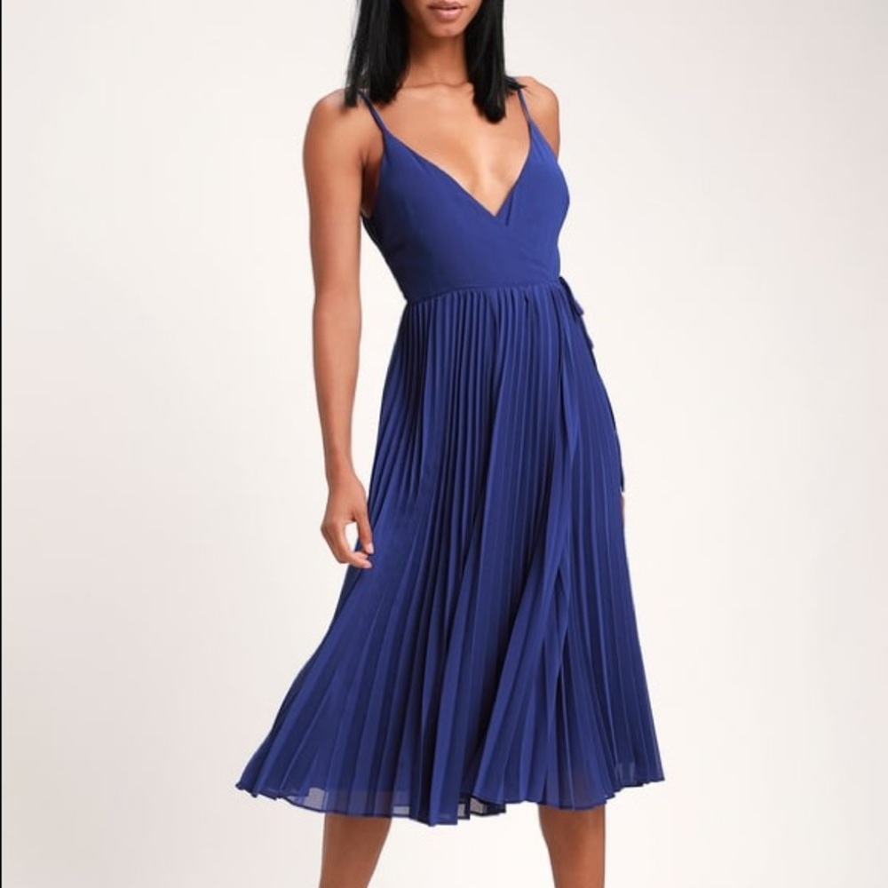 TAKE IT FROM ME ROYAL BLUE PLEATED WRAP MIDI DRESS